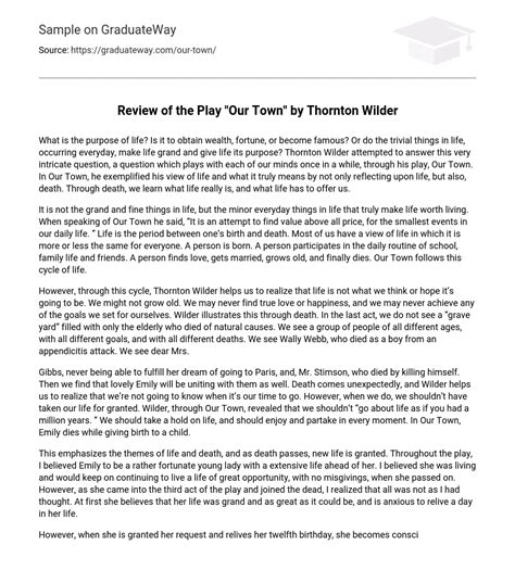 ⇉Review of the Play "Our Town" by Thornton Wilder Essay Example ...