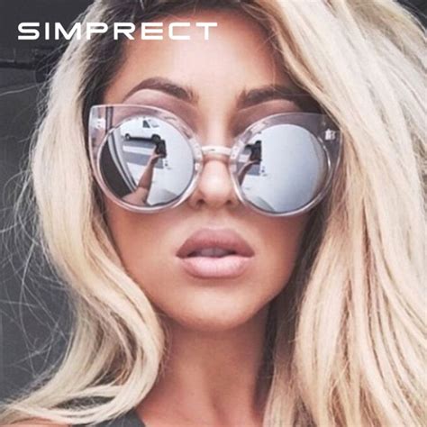 Simprect Cat Eye Sunglasses Women 2019 Retro Round Mirror Sun Glasses