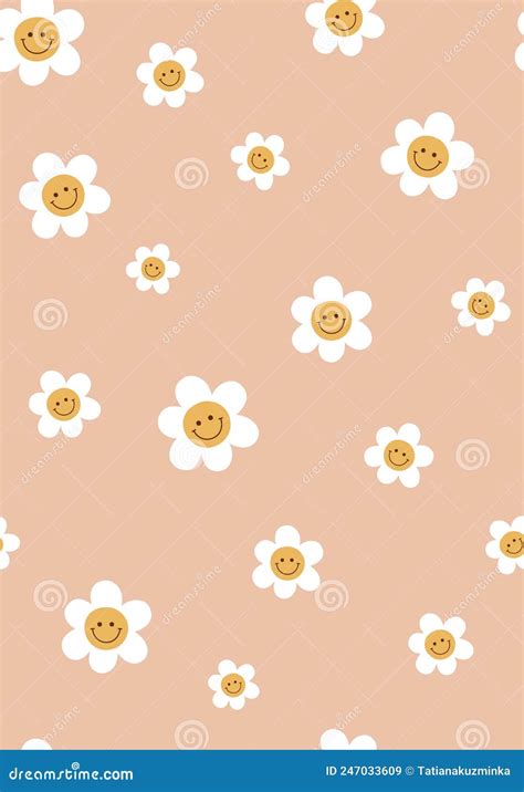 Groovy Retro Daisy Flowers Background. Groovy Flowers Seamless Pattern Stock Vector ...