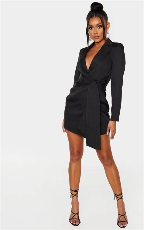 Black Wrap Detail Blazer Dress Dresses Prettylittlething Aus