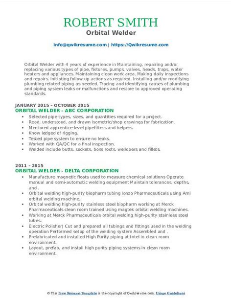 Orbital Welder Resume Samples Qwikresume