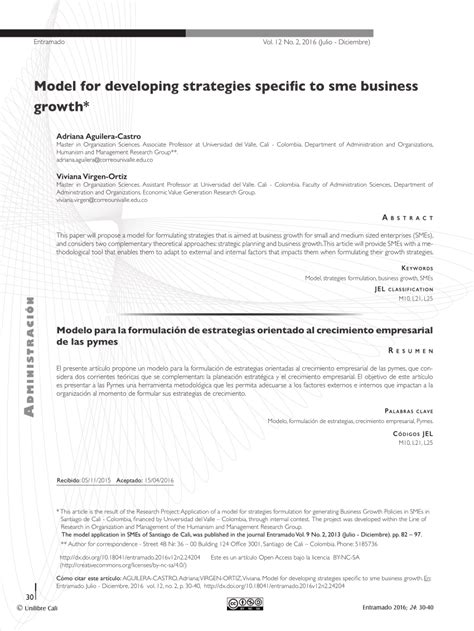 Pdf Model For Developing Strategies Specific To Sme Business Growth