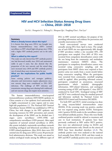 Pdf Hiv And Hcv Infection Status Among Drug Users — China 2010−2018