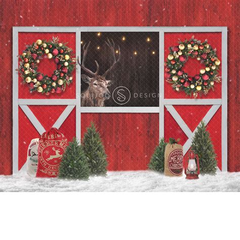 Reindeer Barn Christmas Digital Backdrop Squijoo