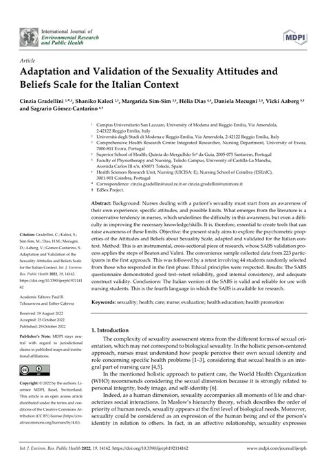 Pdf Adaptation And Validation Of The Sexuality Attitudes And Beliefs Scale For The Italian Context