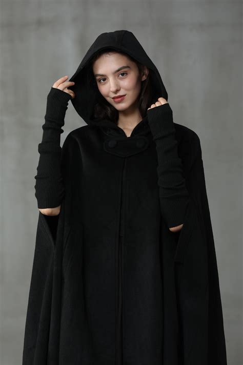 Linennaive Cloak Black Hooded Wool Coat Cloak Maxi Hooded Etsy Canada