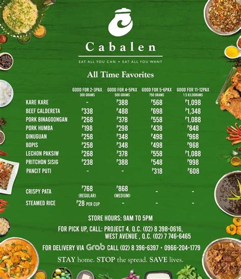 Menu At Cabalen All Time Buffets Restaurant Quezon City 1104 Quezon City