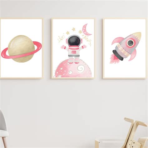 Astronaut Nursery Wall Art, Space Nursery Decor, Girls Room Astronaut ...