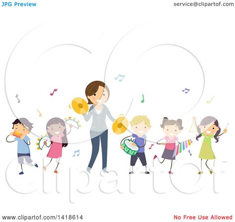 Clipart of a Teacher and Students Playing Instruments in Music Class ...