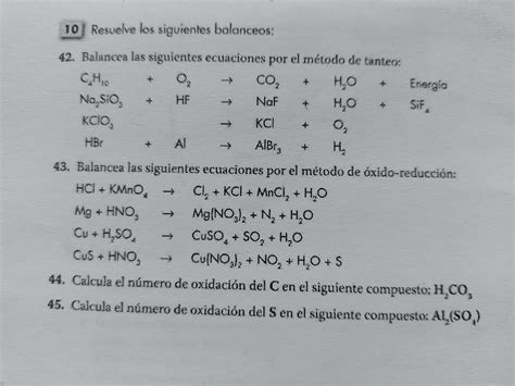 Balancea Las Siguientes Ecuaciones Por El M Todo De Tanteoporfa Es Para