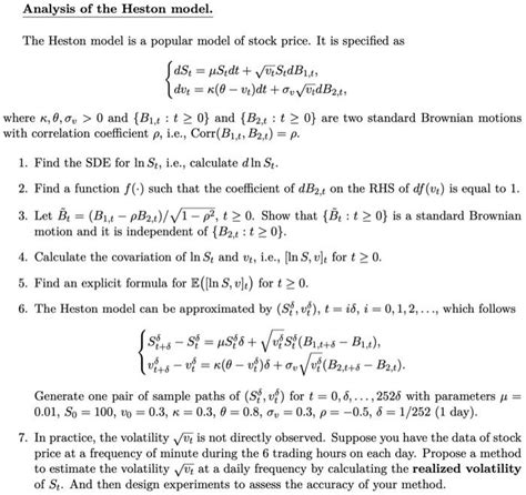 Solved The Heston Model Is A Popular Model Of Stock Price