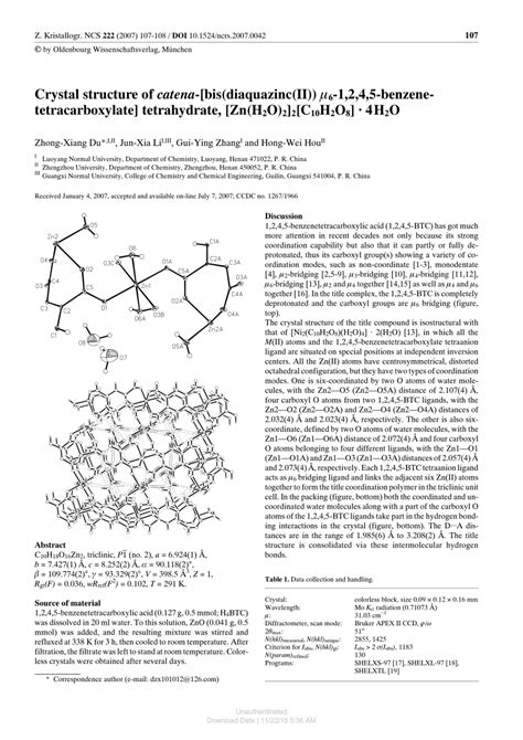 Pdf Crystal Structure Of Catena Bis Diaquazinc Ii