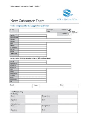 Fillable Online STSA New KMS Customer Form Ver 1 Fax Email Print