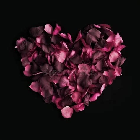 Heart Made Of Rose Petals Isolated On Black Background Stock