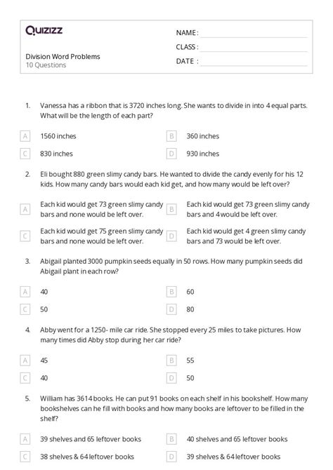 50 Division Word Problems Worksheets For 4th Grade On Quizizz Free And Printable