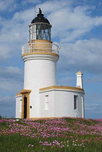 CHANONRY lighthouse .Moray Firth between Fortrose and Rosemarkie on the Black Isle, Scotland ...