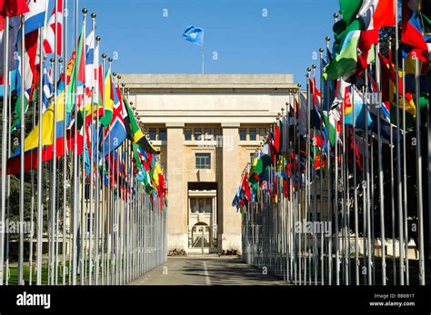 Flag complex of the United Nations, UN, Palais des Nations, Geneva Stock Photo: 24155876 - Alamy