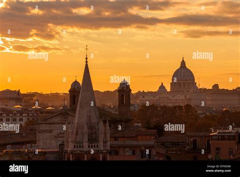 View Of Rome Historic Center Skyline With Ancient Domes And Bell Towers