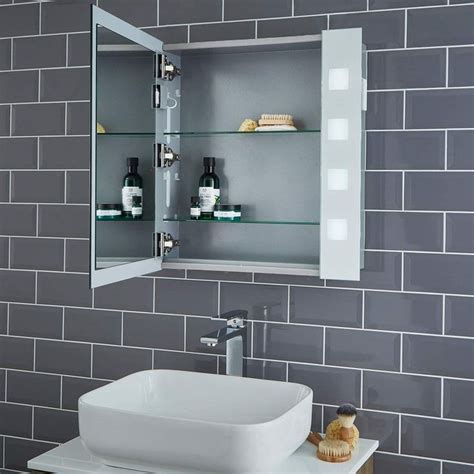 Pebble Grey Rowan Illuminated Led Bathroom Mirror Cabinet With Shaver