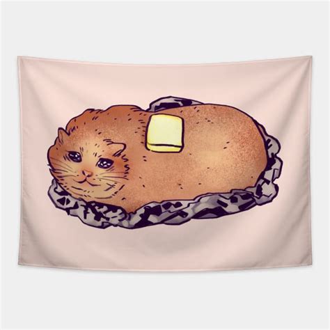 baked buttered potato sad cat meme - Cat Memes - Tapestry | TeePublic