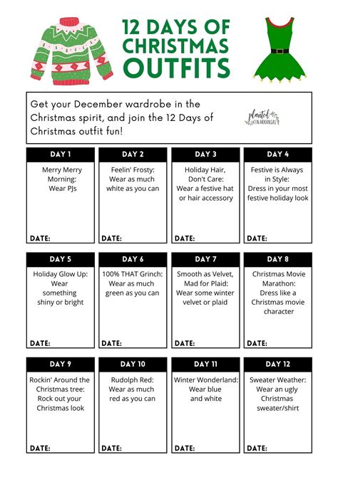 Get Inspired for Christmas Dress Up Days with Free Printable Outfit Calendars