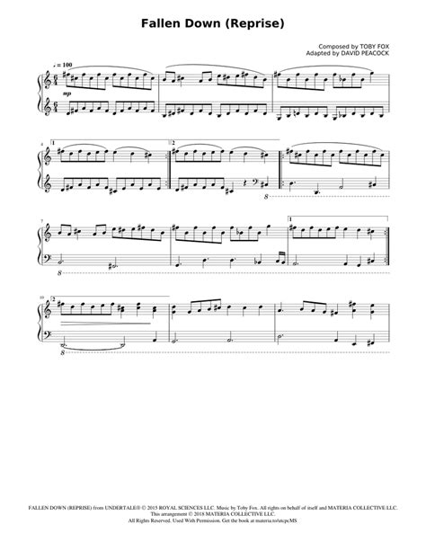 Fallen Down Reprise Undertale Complete Piano Sheet Music Sheet Music For Piano Solo