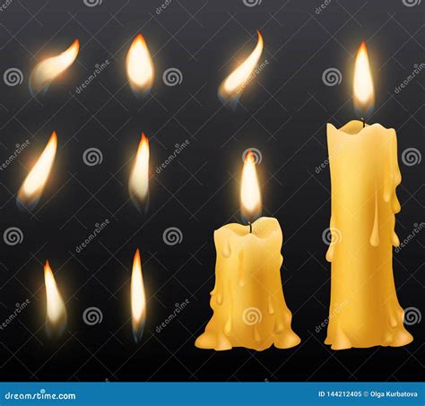 Burning Candles Set Realistic Candles Flame Fire Light Isolated On