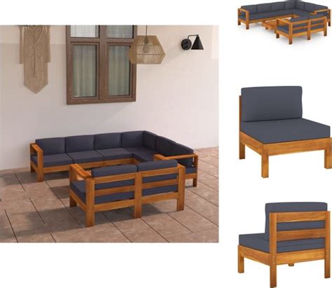 Vidaxl Loungeset Acaciahout Donkergrijs Kussen Massief Acacia