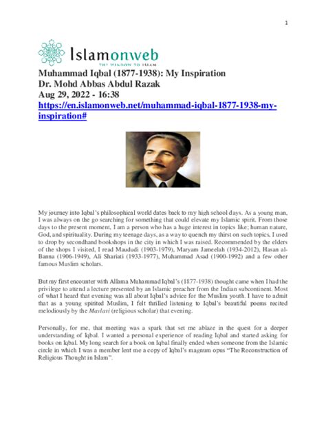 (PDF) .Muhammad Iqbal(1877-1938) My Inspiration