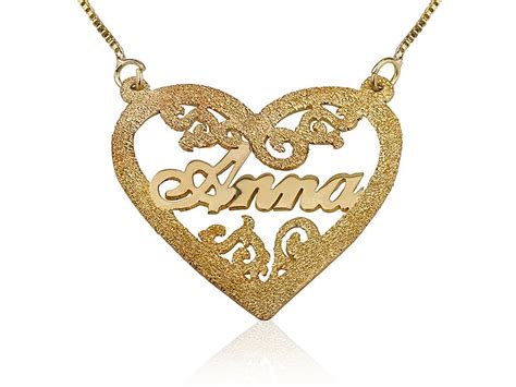 Personalized 18k Gold Heart Engraved Name Necklace | PersJewel