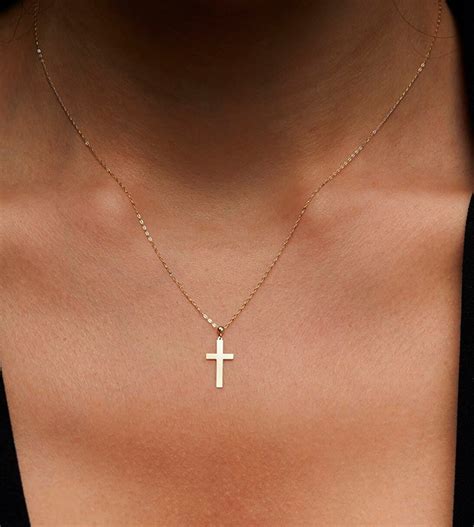 14 Karat Solid Gold Chain Necklace Cross Pendant Dainty Cross Pendant Necklace Tiny Cross