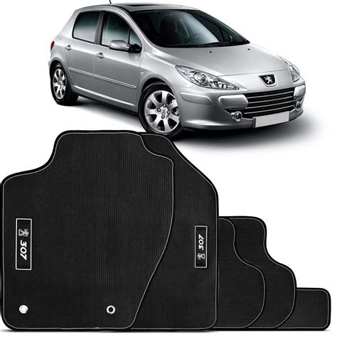 Jogo De Tapetes Borracha Pvc Peugeot 307 2003 A 2009 Preto Grafia E