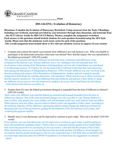 HIS144 The Evolution Of Democracy Worksheet