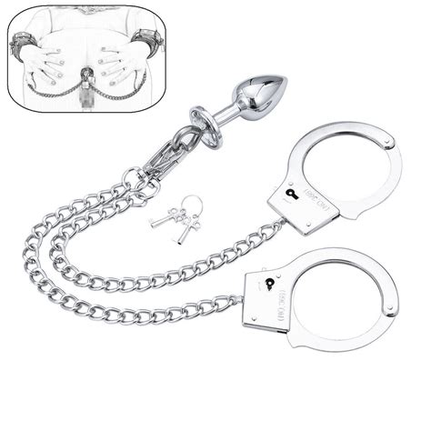 Handcuff Anal Plug Butt Bondage Metal Restraint Fetish SM BDSM Adult