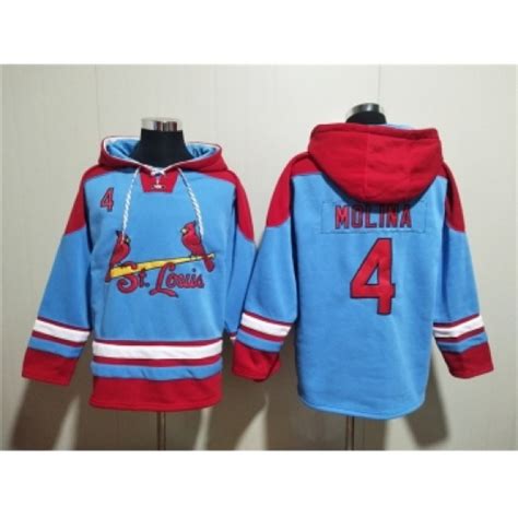 Men S St Louis Cardinals 4 Yadier Molina Blue Ageless Must Have Lace Up Pullover Hoodie Cheap