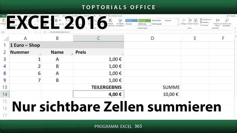 Nur Sichtbare Zellen Summieren In Excel Teilergebnis YouTube