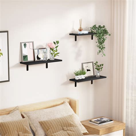 upsimples Floating Shelves, 3Pcs Small Wood Shelves with Metal Brackets ...