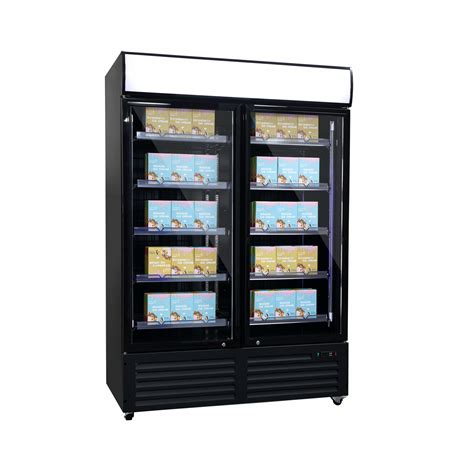 Double Door Vertical Transparent Glass Display Freezer For Restaurant