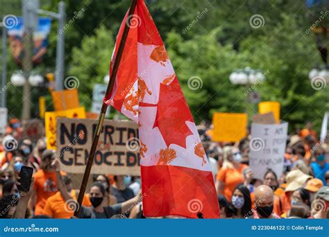 Canadian Flag with Indigenous Children`s Hand Prints at Protest Editorial Photography - Image of ...