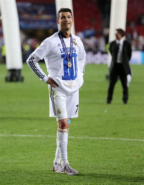 Cristiano Ronaldo of Real Madrid stands and takes it all in as Real Madrid win the UEFA ...