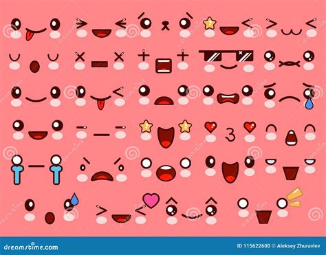 Os Emoticons Bonitos Do Sorriso De Kawaii E O Emoji Japonês Do Anime