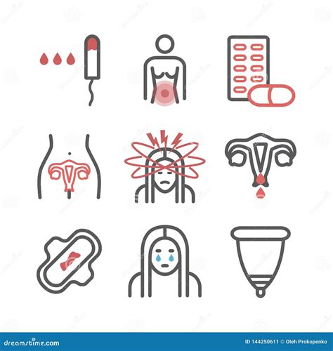 Menstruation Line Icons Vector Signs for Web Graphics Ilustración