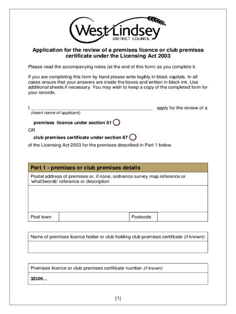 Fillable Online Application For The Review Of A Premises Licence Or