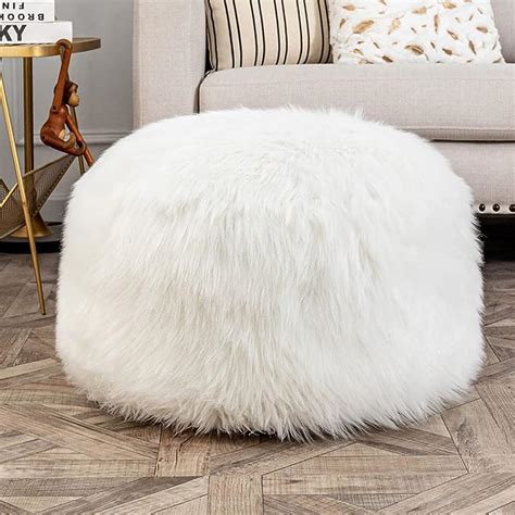 Unstuffed Fur Pouf Ottoman Foot Rest Cover Faux Fur Ottoman Cover