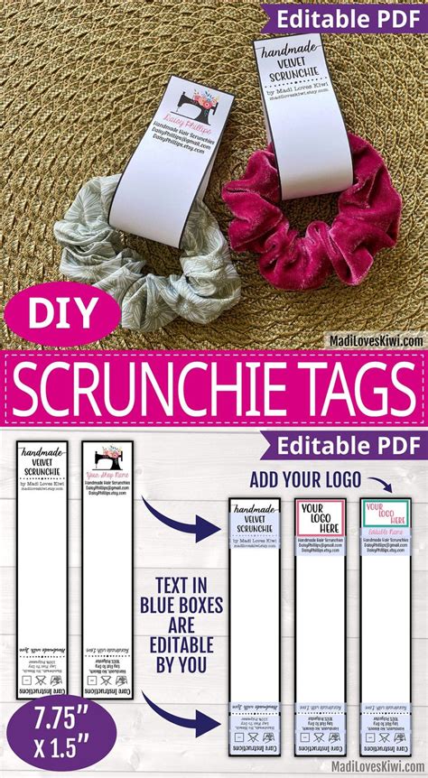 EDITABLE Hair Scrunchie Tag Printable Handmade Product Care Label Logo