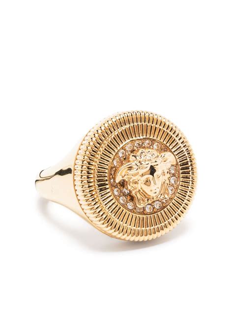 Versace Gold Plated Medusa Crystal Embellished Ring Modesens