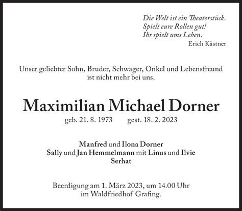 Traueranzeigen Von Maximilian Michael Dorner SZ Gedenken De