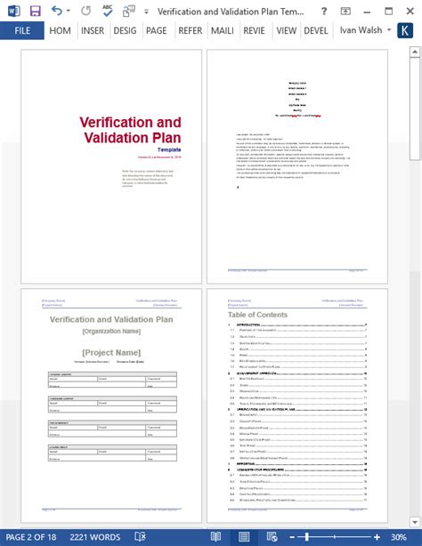 Verification And Validation Plan Template MS Word Templates Forms