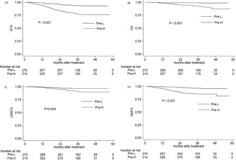 Kaplan Meier Dfs A Os B Lrrfs C And Dmfs D Curves For Patients