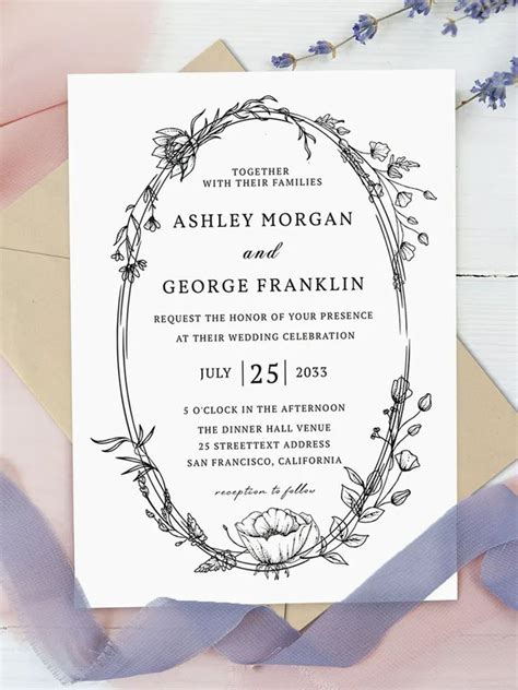 Whimsical Wreath Wedding Invitation Template Psd